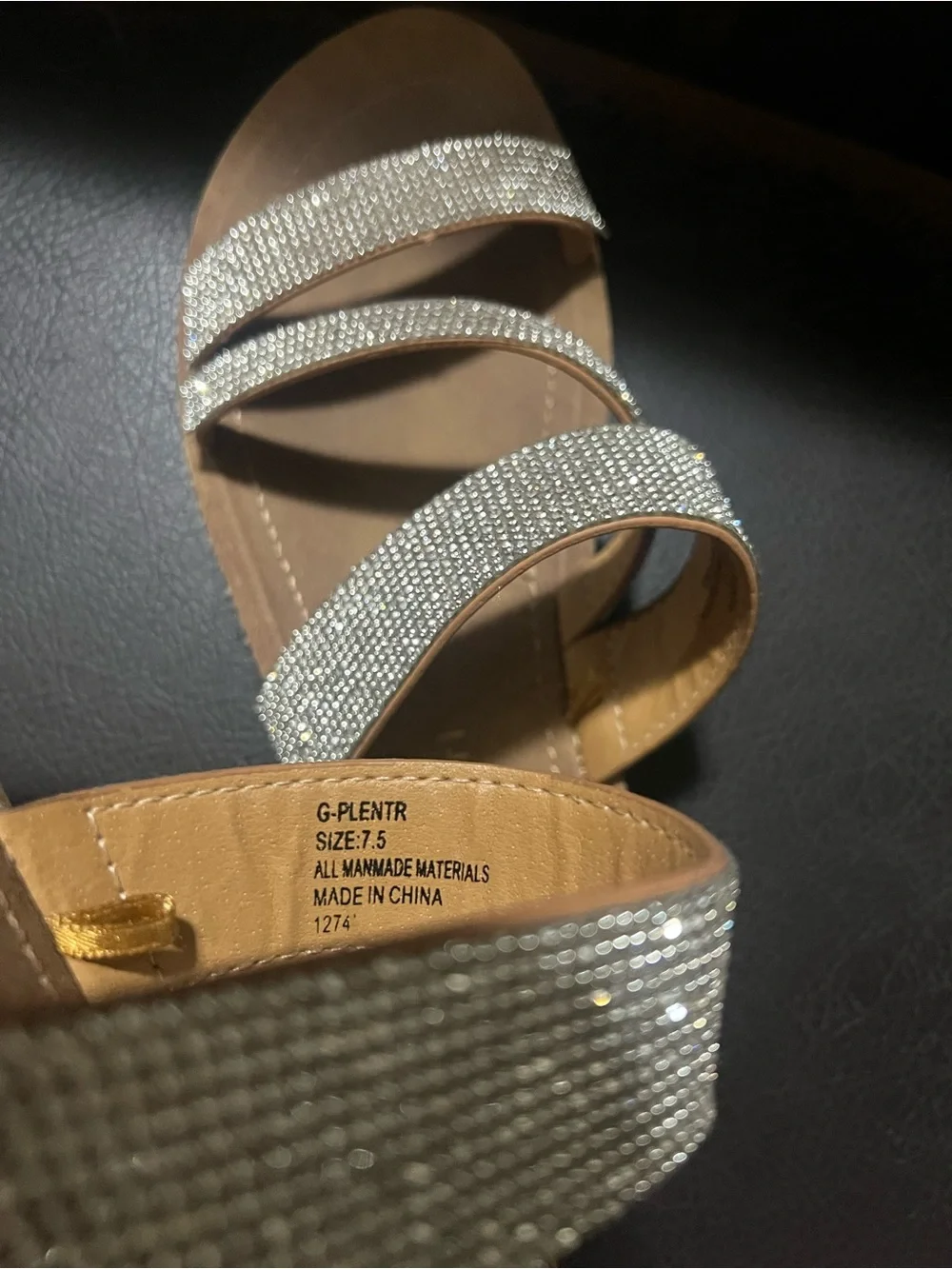 Madden Girl Tan Slide Sandals with Silver Crystal Straps